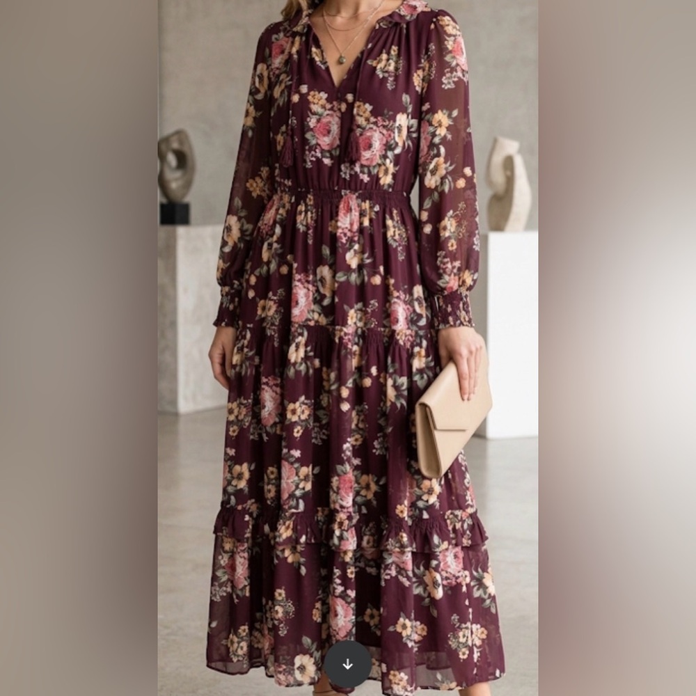 Listicle Floral Long Sleeve Dress L boho western‎ lightweight fairycore formal